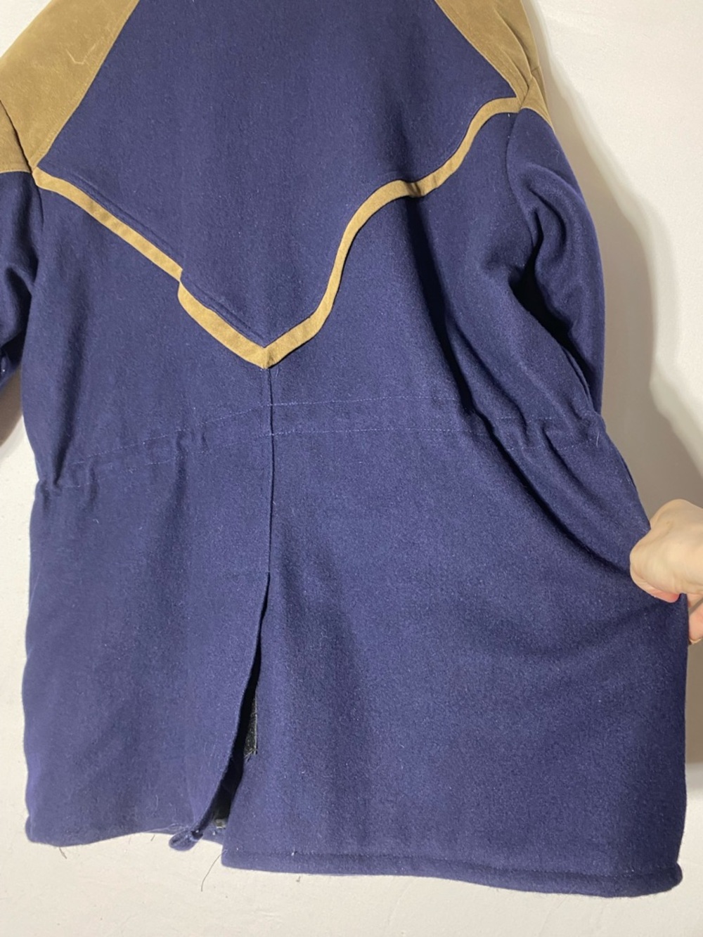 Vintage Cripple Creek Navy Wool Blend Chore Coat W Ultrasuede Trim Western L - Picture 15 of 16